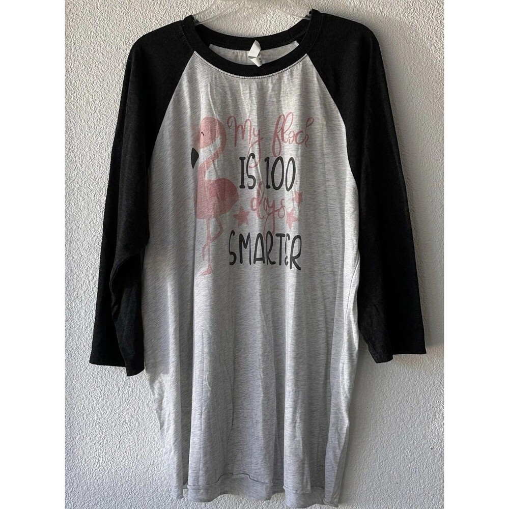 100 Days of School T-Shirt Pink Flamingo 3XL 100 Days Smarter Baseball Tee